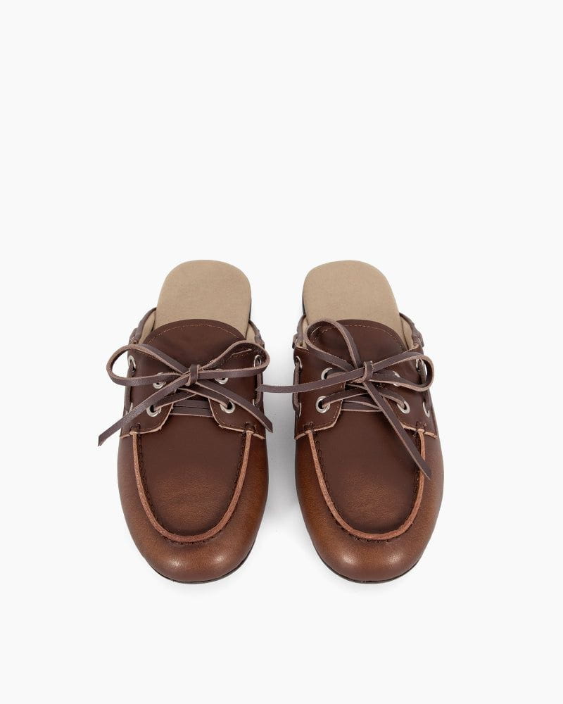 Women's Boat Shoes Brown Leather and Suede Mules