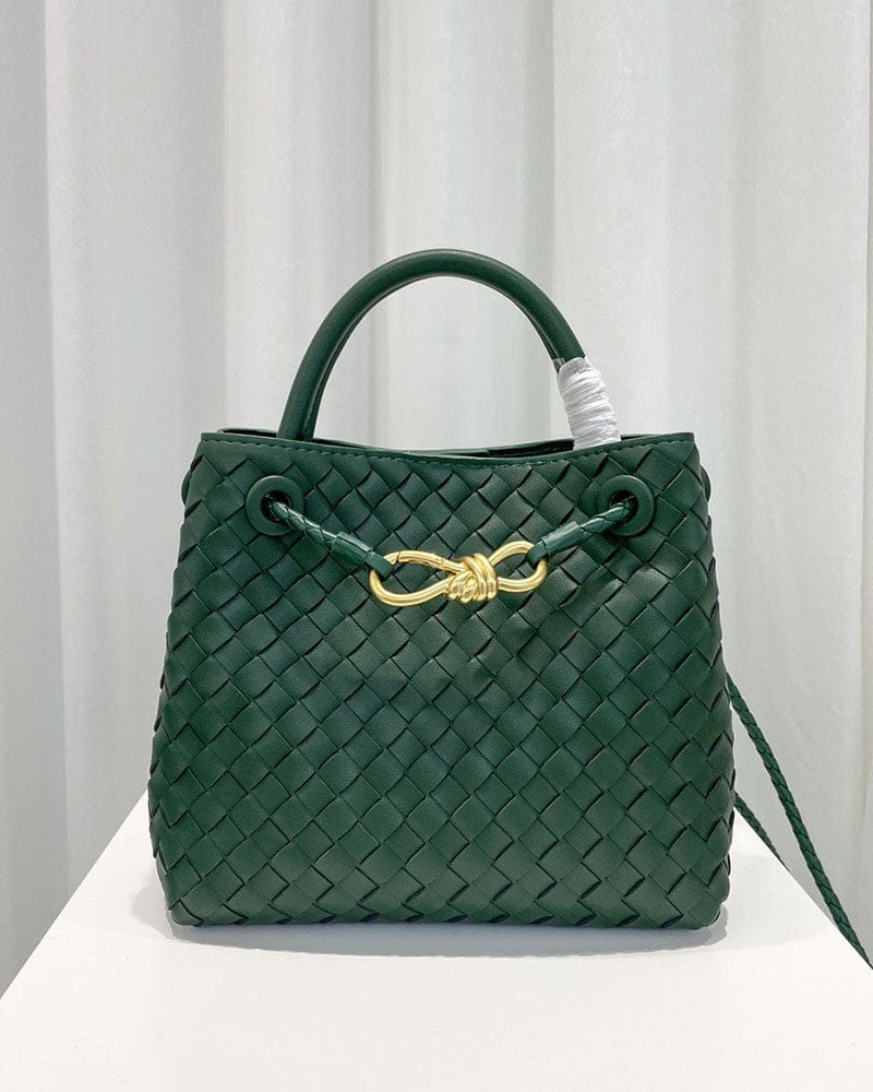 Women's Woven Leather Quilted Top Handle Bag