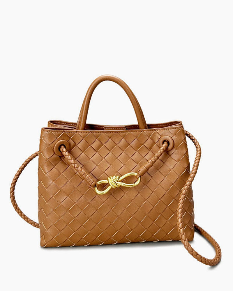 Women's Woven Leather Quilted Top Handle Bag