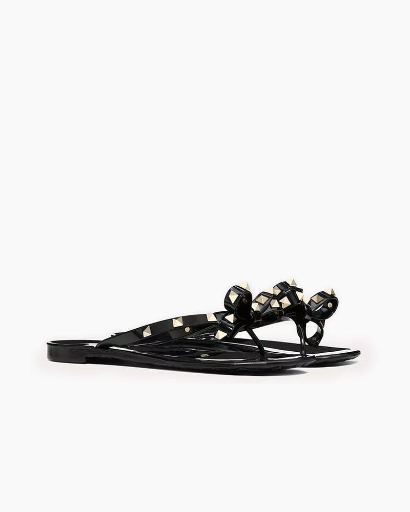 Women's Rockstud Rubber Slippers with Bow and Pyramid Studs
