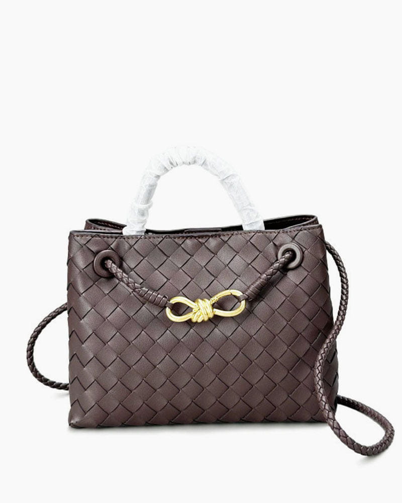 Women's Woven Leather Quilted Top Handle Bag