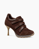 Triple-Strap Breathable Mesh High Heel Sneakers-Brown