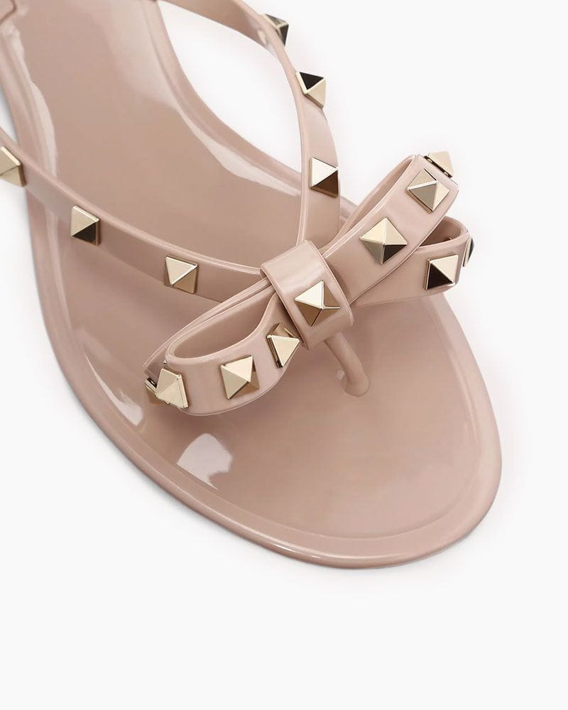 Women's Rockstud Rubber Slippers with Bow and Pyramid Studs