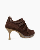 Triple-Strap Breathable Mesh High Heel Sneakers-Brown