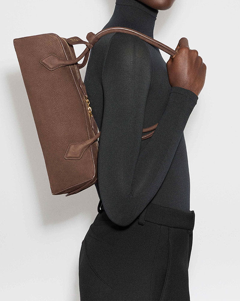 Vespera Suede Calfskin Double Zip Tote Shoulder Bag