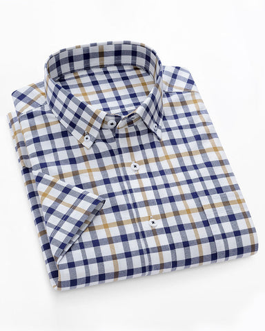 Oversized Cotton Plaid Striped Short-sleeved Shirt