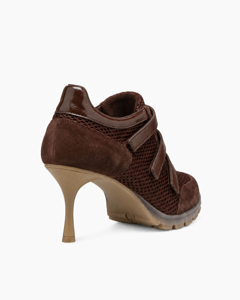 Triple-Strap Breathable Mesh High Heel Sneakers-Khaki