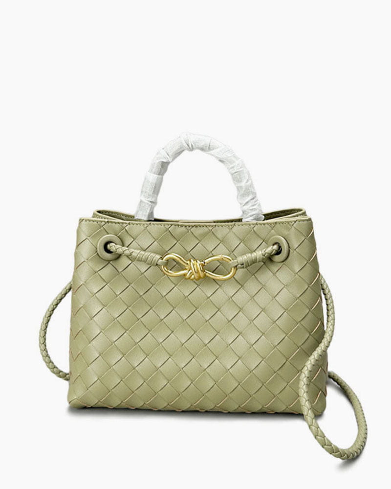 Women's Woven Leather Quilted Top Handle Bag