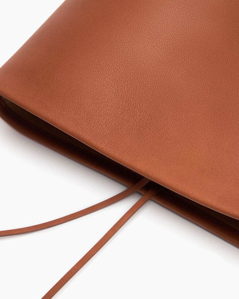 Vespera Calfskin Self Tie Bucket Bag Dark Cuir