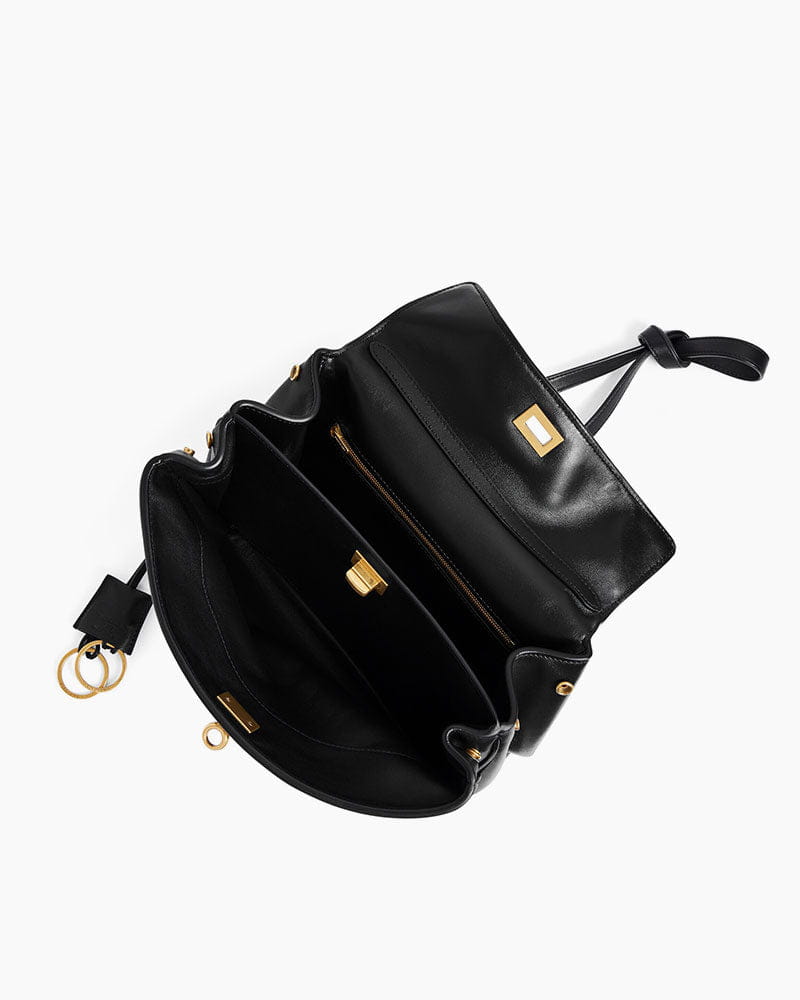 Vespera Leather Top Handle Bag with Turn Lock Closure