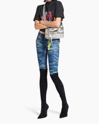 Vespera Metallized Lambskin Silver Tote Bag