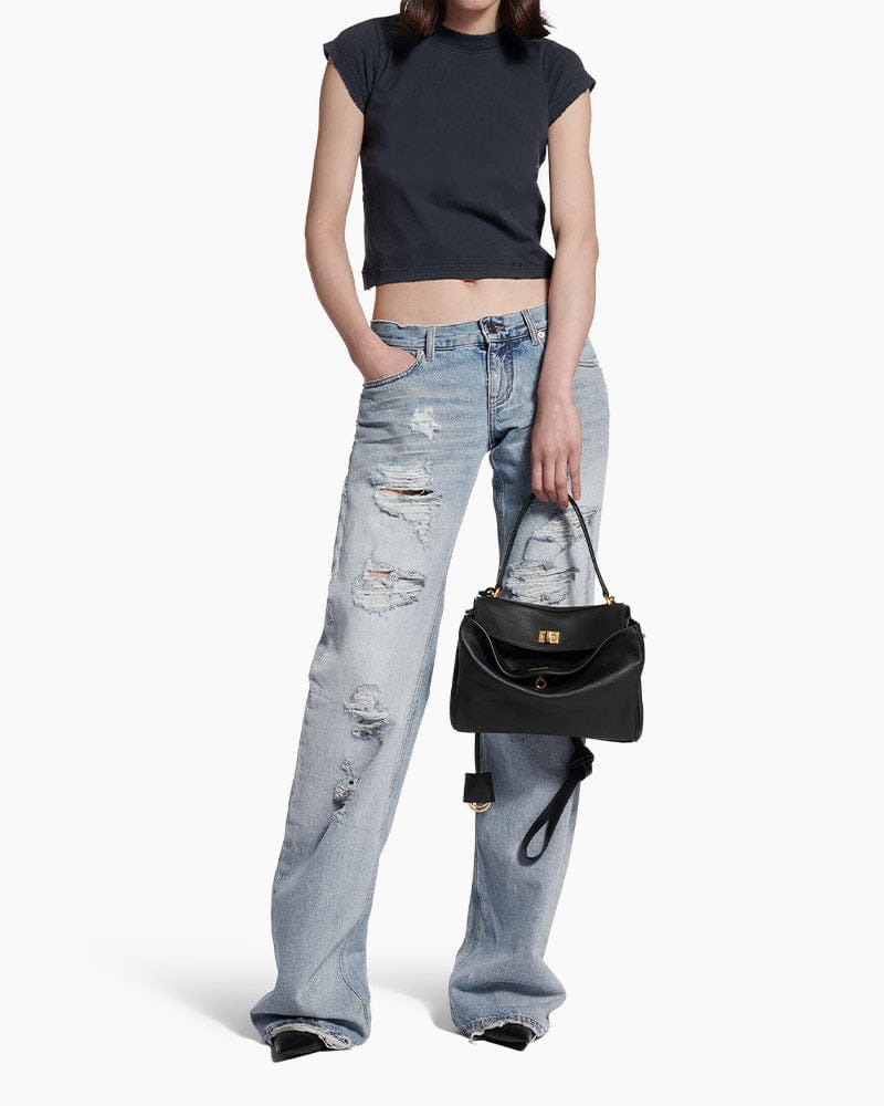 Vespera Leather Top Handle Bag with Turn Lock Closure