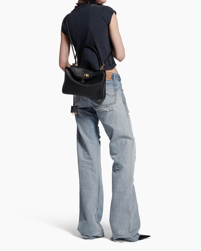 Vespera Leather Top Handle Bag with Turn Lock Closure