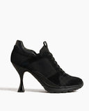 Suede Overlay Mesh Casual High-Heel Sneakers-Black