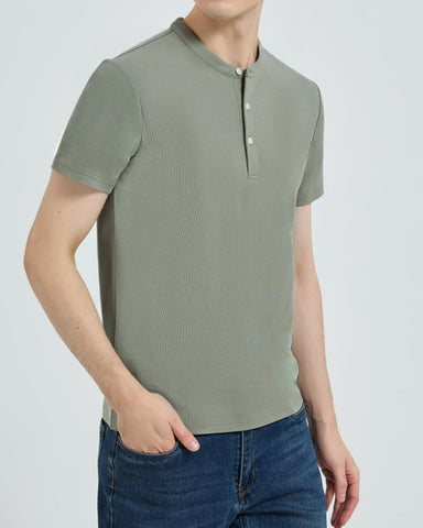 Cotton No-iron Round Neck Henley