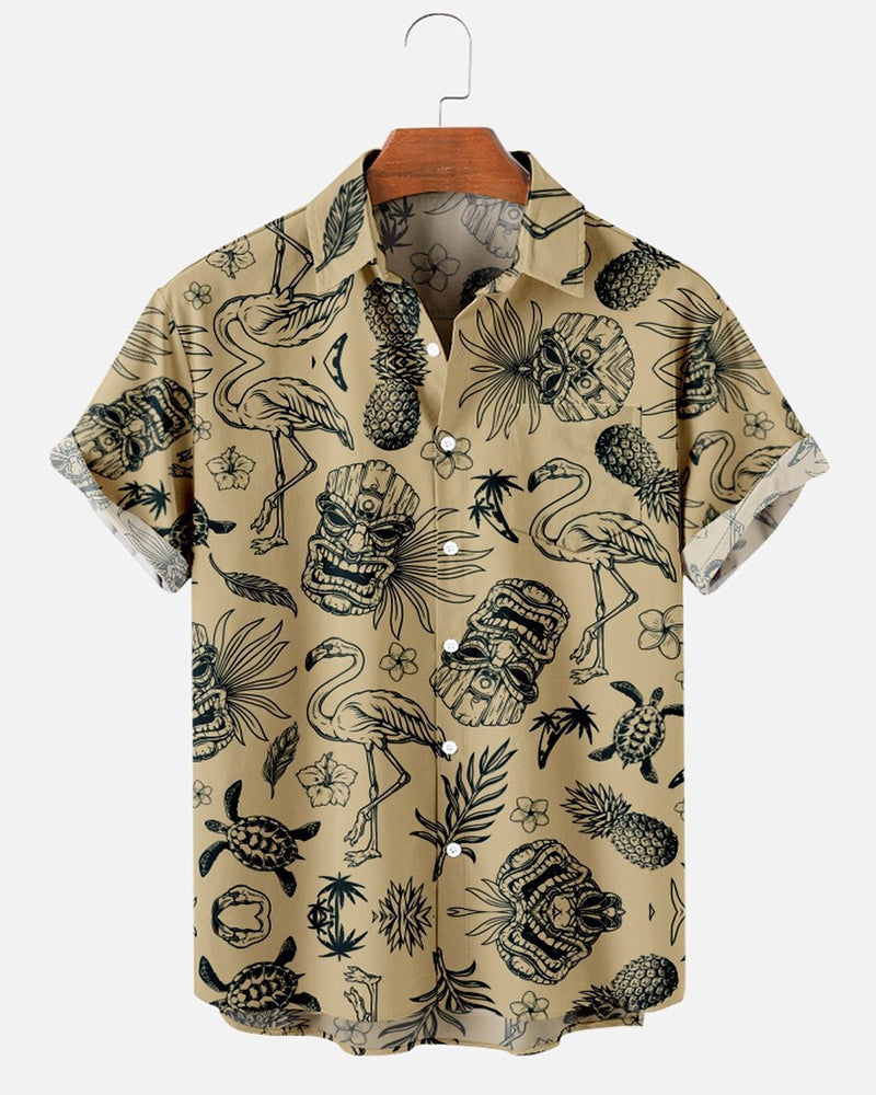 Printed Breathable Stand Collar Short-sleeved Shirt