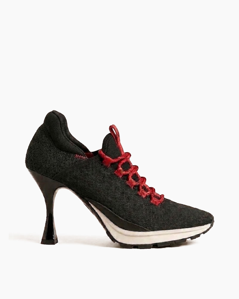 Women’s Black Sport Chic Knit High-Heel Sneakers