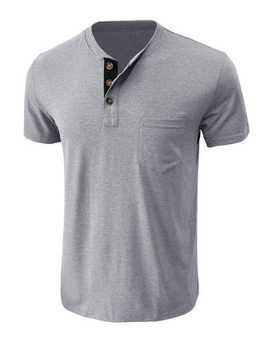 Solid Color Crew Neck Short Sleeve Henley Top