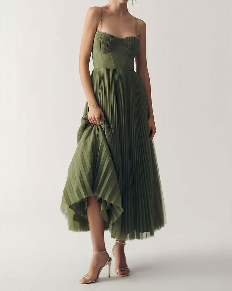 Corset Pleated Tulle Fit & Flare Midi Dress Main image