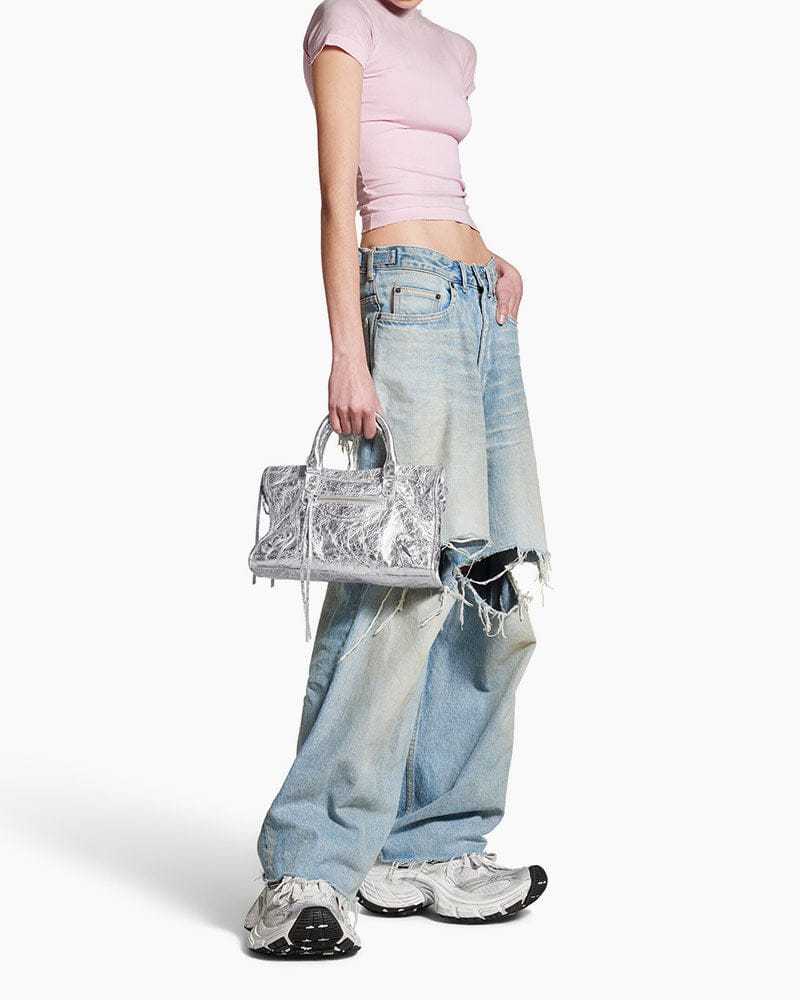 Vespera Metallized Lambskin Silver Tote Bag