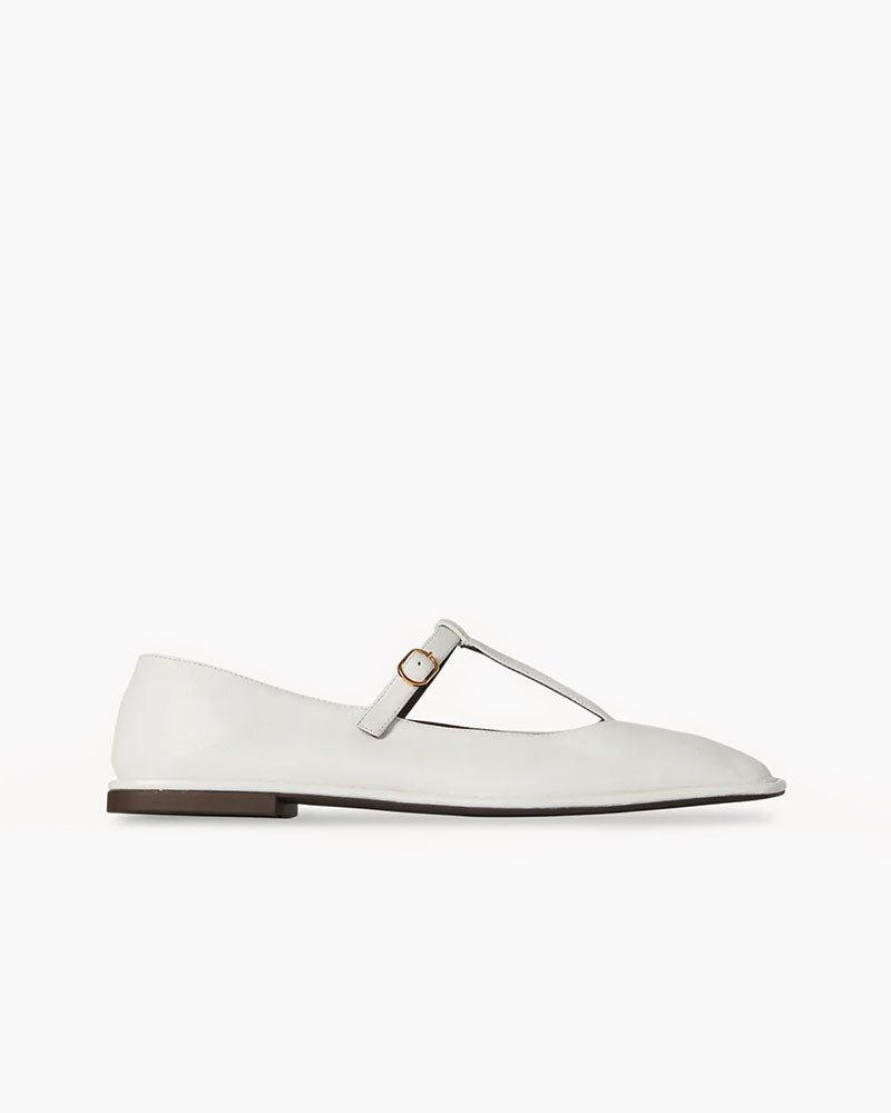 Square T-Strap Flat in Leather