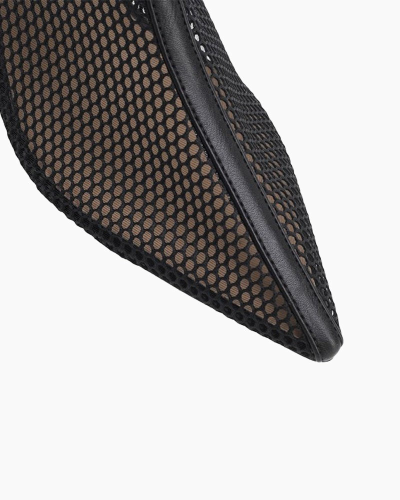 Pointed Hollow Mesh Thick Heels Boots