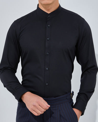 Stretch Slim Stand Collar Long Sleeve Shirt