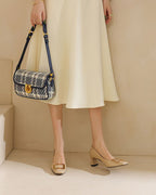 Women's Gold Square Buckle Square Toe Patent Pumps