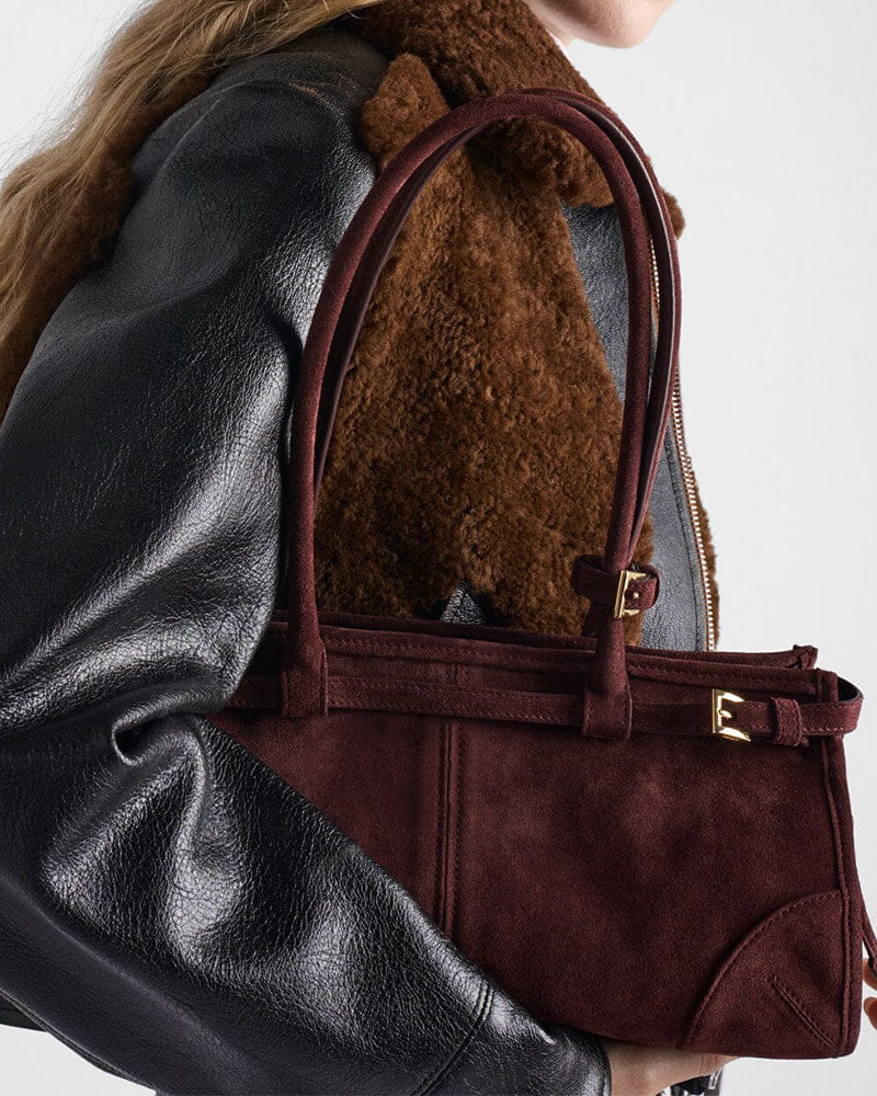 Elegant Rectangular Suede Tote with Zipper Closure