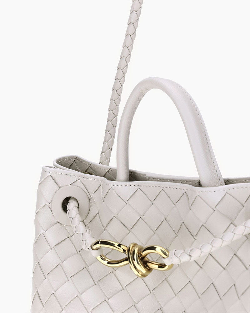 Women's Woven Leather Quilted Top Handle Bag