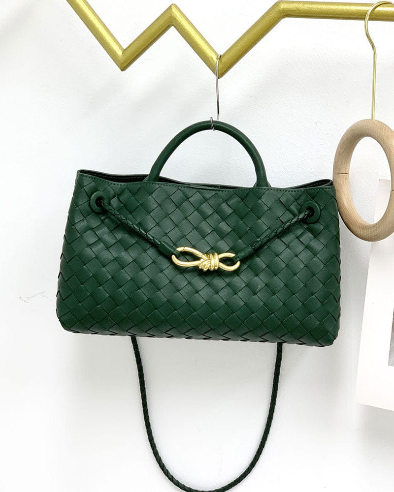 Women's Woven Leather Quilted Top Handle Bag