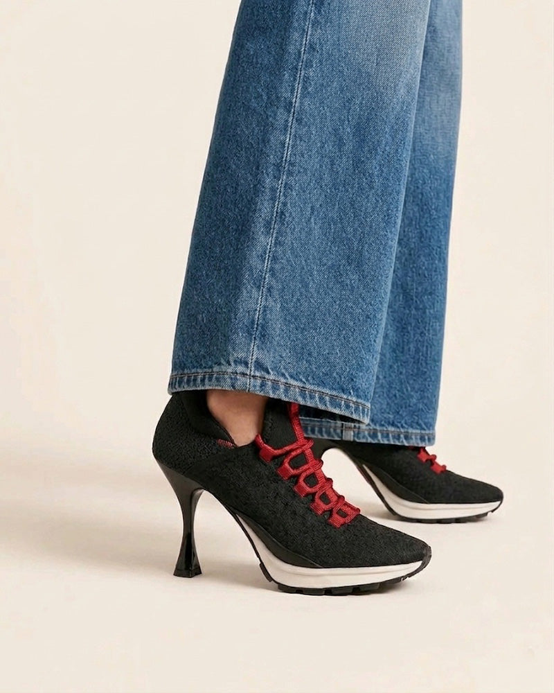Women’s Black Sport Chic Knit High-Heel Sneakers