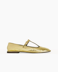Square T-Strap Flat in Leather