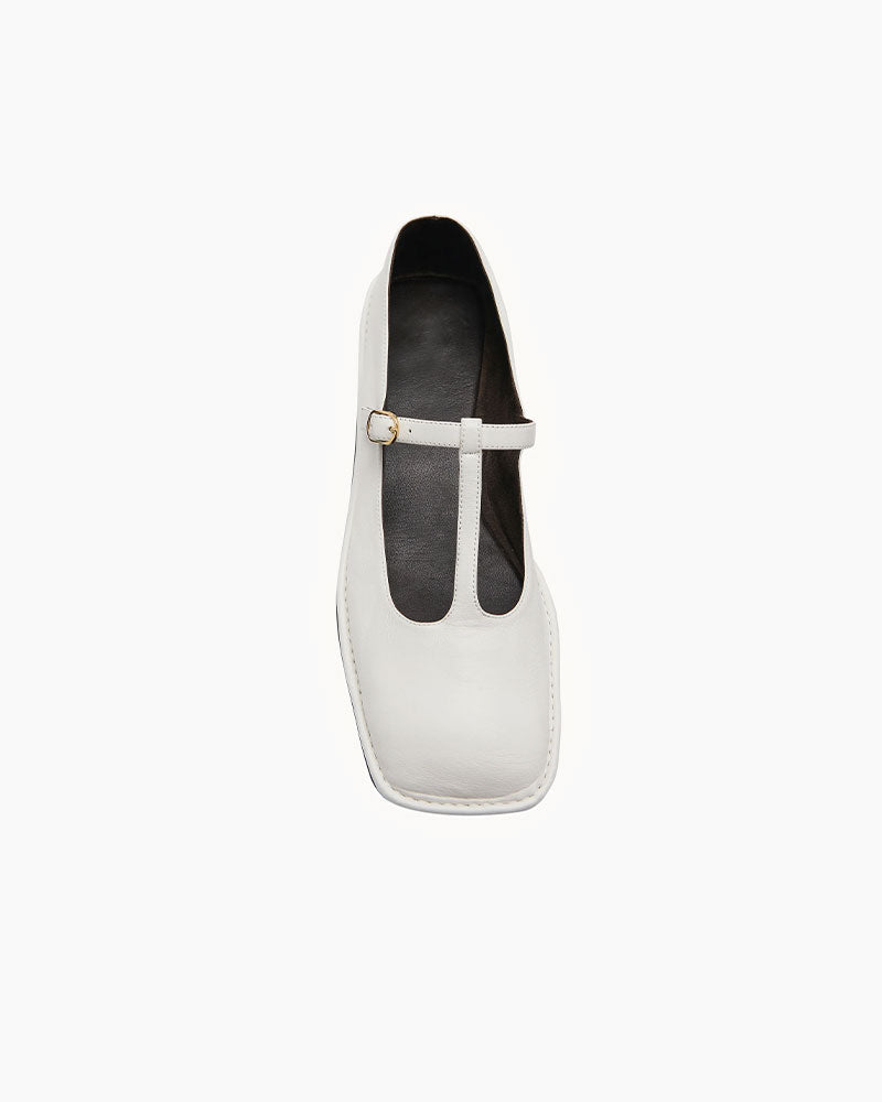 Square T-Strap Flat in Leather