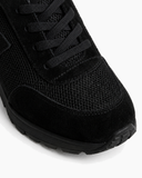 Suede and Mesh Lace-Up High-Heel Sneakers-Black