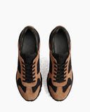 Suede Overlay Mesh Casual High-Heel Sneakers-Brown
