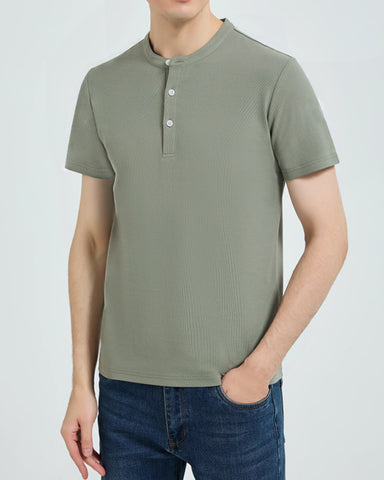 Cotton No-iron Round Neck Henley