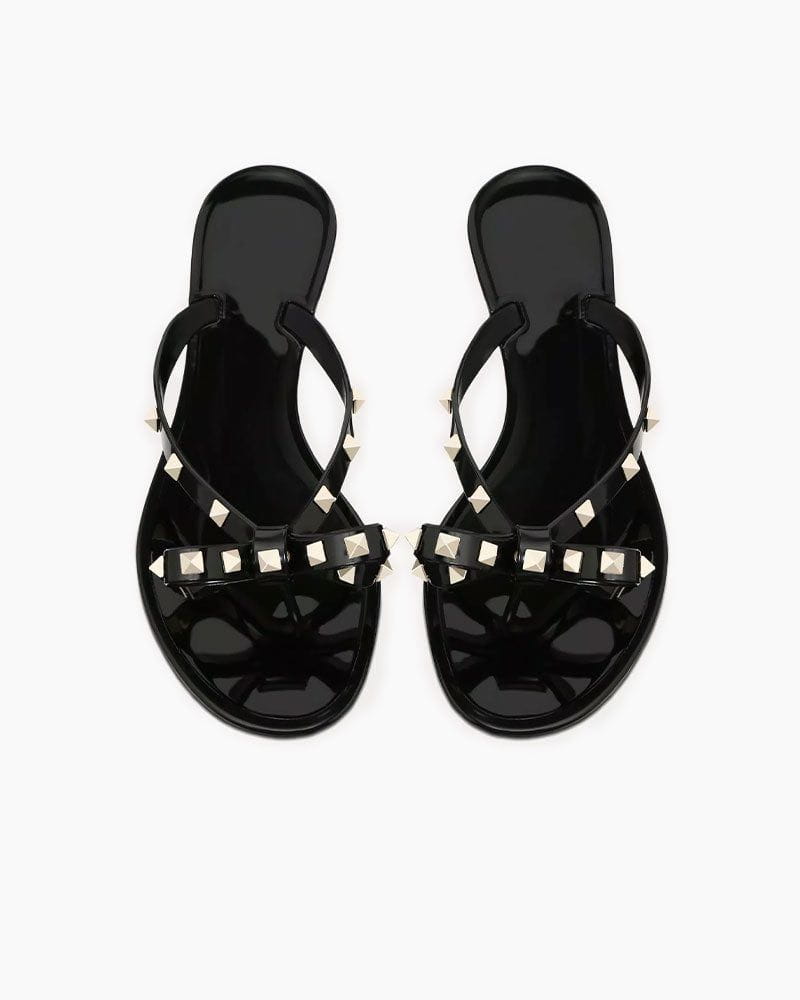 Women's Rockstud Rubber Slippers with Bow and Pyramid Studs