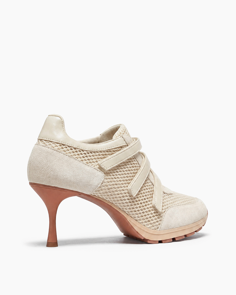 Triple-Strap Breathable Mesh High Heel Sneakers-Khaki