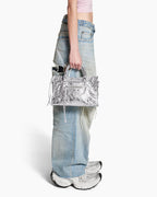 Vespera Metallized Lambskin Silver Tote Bag