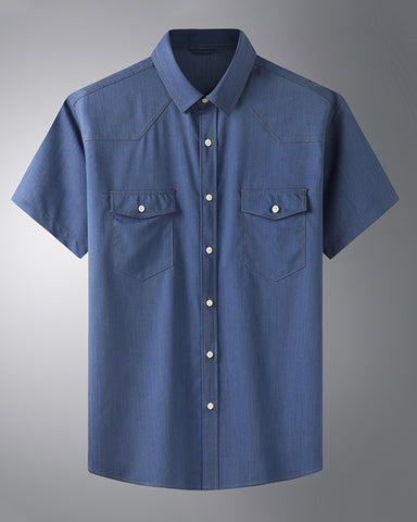 Oversized Denim Double Pocket Short Sleeve Shirt