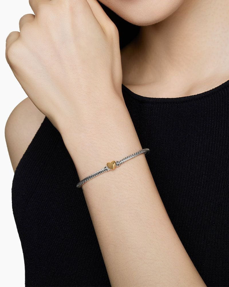 Classic Cable Heart Station Bracelet, 3mm