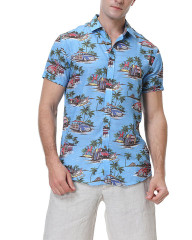 Summer Beach Flower-Print Camp Shirt