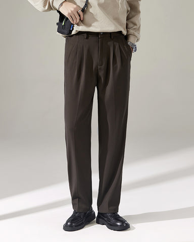 Elastic Waist Draped Straight Suit Pants