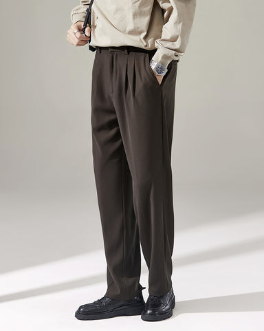 Elastic Waist Draped Straight Suit Pants