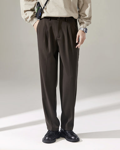 Elastic Waist Draped Straight Suit Pants