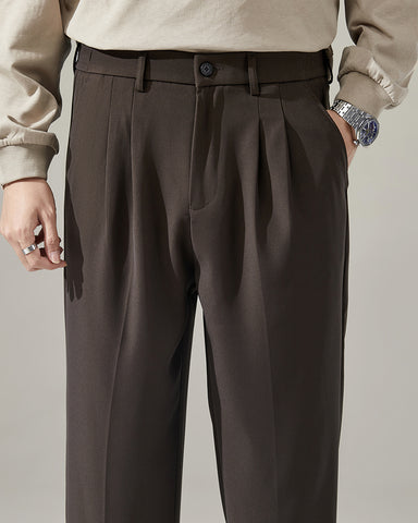 Elastic Waist Draped Straight Suit Pants