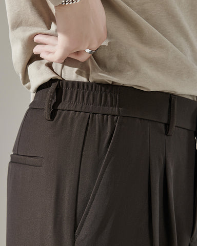 Elastic Waist Draped Straight Suit Pants