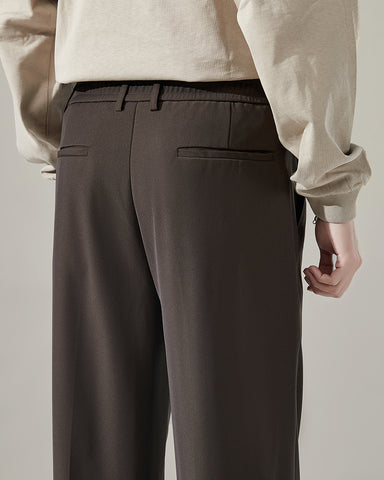 Elastic Waist Draped Straight Suit Pants