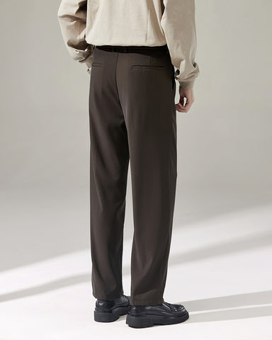 Elastic Waist Draped Straight Suit Pants